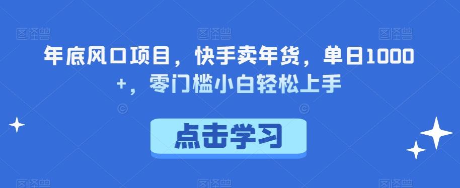 年底风口项目，快手卖年货，单日1000+，零门槛小白轻松上手-蚂蚁汇资源分享项目网
