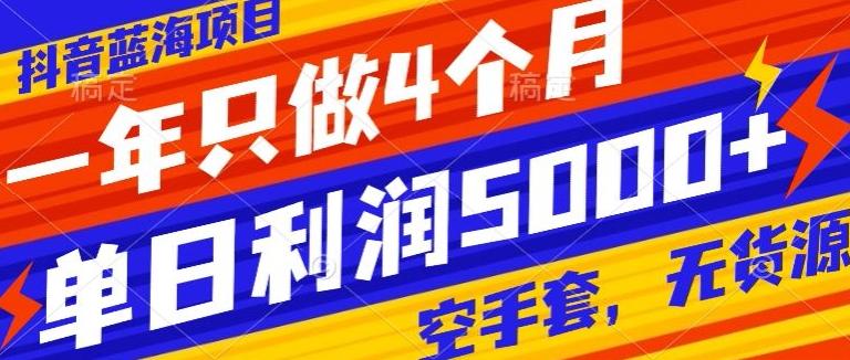 抖音蓝海项目，一年只做4个月，空手套，无货源，单日利润5000+-蚂蚁汇资源分享项目网