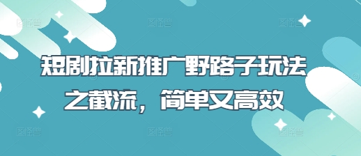 短剧拉新推广野路子玩法之截流，简单又高效-蚂蚁汇资源分享项目网