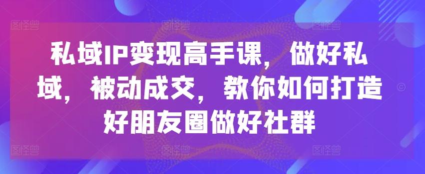 私域IP变现高手课，做好私域，被动成交，教你如何打造好朋友圈做好社群-蚂蚁汇资源分享项目网