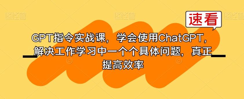 GPT指令实战课，学会使用ChatGPT，解决工作学习中一个个具体问题，真正提高效率-蚂蚁汇资源分享项目网