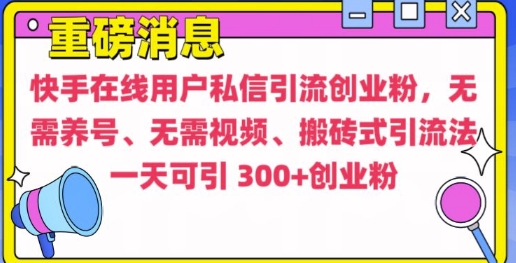 快手最新引流创业粉方法，无需养号、无需视频、搬砖式引流法【揭秘】-蚂蚁汇资源分享项目网