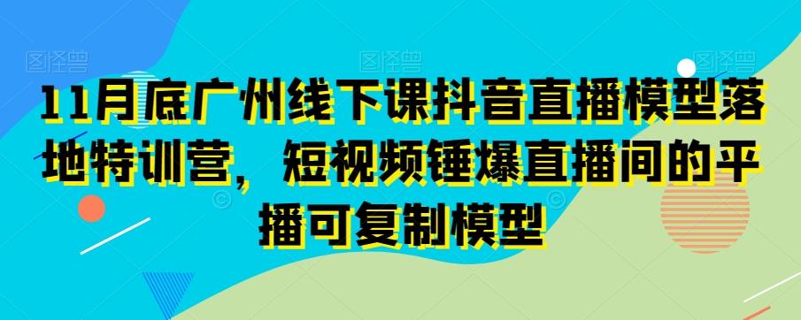 11月底广州线下课抖音直播模型落地特训营，短视频锤爆直播间的平播可复制模型-蚂蚁汇资源分享项目网