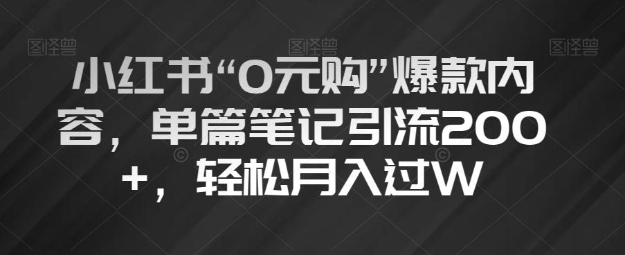 小红书“0元购”爆款内容，单篇笔记引流200+，轻松月入过W【揭秘】-蚂蚁汇资源分享项目网