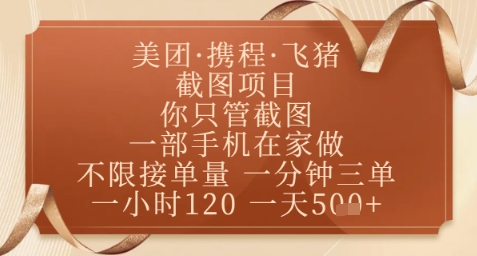 飞猪美团截图项目，你只管截图，一部手机在家做，正规平台无套路，一天5张+【揭秘】-蚂蚁汇资源分享项目网
