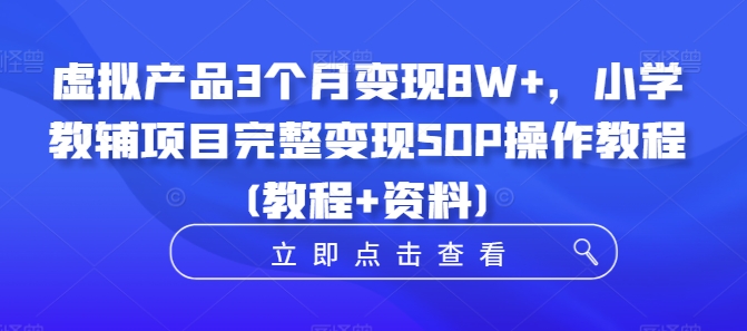 虚拟产品3个月变现8W+，小学教辅项目完整变现SOP操作教程(教程+资料)-蚂蚁汇资源分享项目网