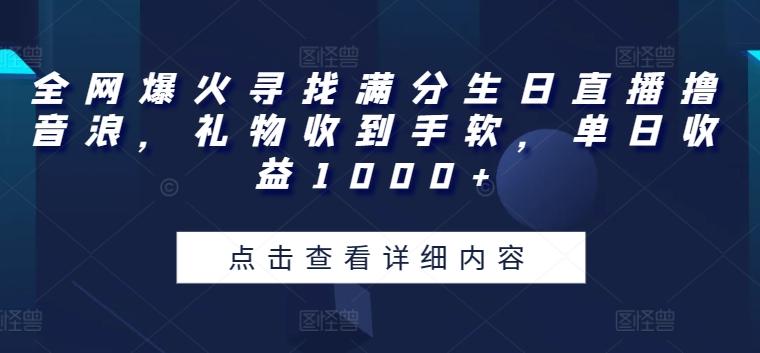 全网爆火寻找满分生日直播撸音浪，礼物收到手软，单日收益1000+【揭秘】-蚂蚁汇资源分享项目网