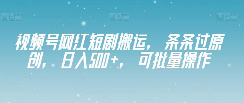 视频号网红短剧搬运，条条过原创，日入500+，可批量操作【揭秘】-蚂蚁汇资源分享项目网