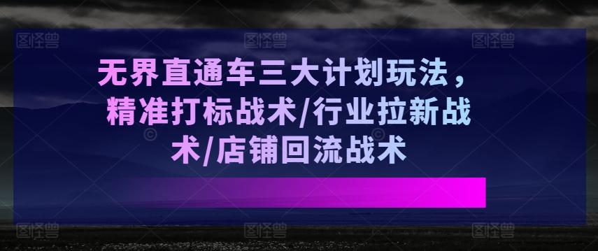 无界直通车三大计划玩法，精准打标战术/行业拉新战术/店铺回流战术-蚂蚁汇资源分享项目网
