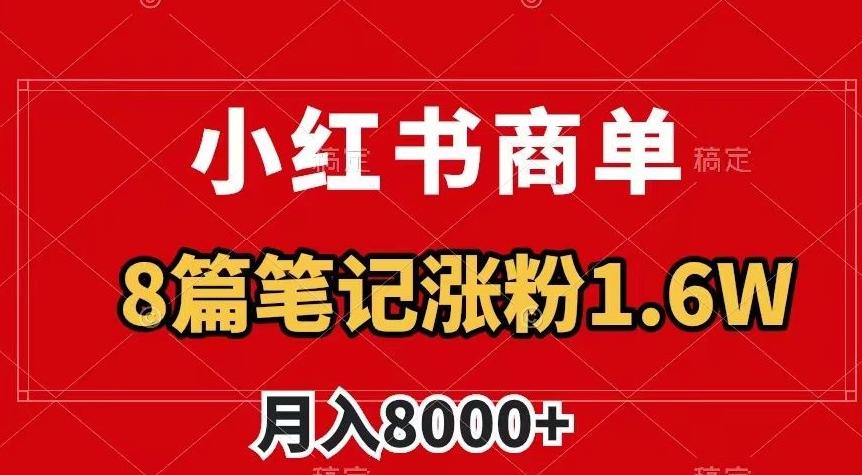 小红书商单最新玩法，8篇笔记涨粉1.6w，作品制作简单，月入8000+【揭秘】-蚂蚁汇资源分享项目网