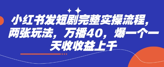 小红书发短剧完整实操流程，两张玩法，万播40，爆一个一天收收益上千-蚂蚁汇资源分享项目网