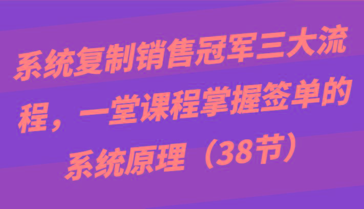 系统复制销售冠军三大流程，一堂课程掌握签单的系统原理(38节)-蚂蚁汇资源分享项目网