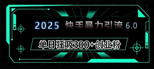 2025年快手6.0保姆级教程震撼来袭，单日狂吸300+精准创业粉-蚂蚁汇资源分享项目网