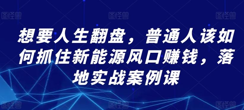 想要人生翻盘，普通人该如何抓住新能源风口赚钱，落地实战案例课-蚂蚁汇资源分享项目网