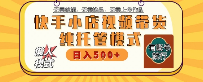 快手小店托管代运营，无需剪辑，无需选品，无需上传作品，全程无需操作，轻松月入5k+【揭秘】-蚂蚁汇资源分享项目网