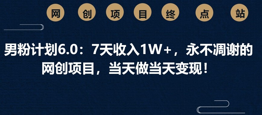 男粉计划6.0：7天收入1W+，永不凋谢的网创项目，当天做当天变现！-蚂蚁汇资源分享项目网
