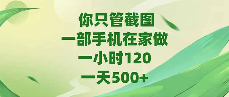 你只管截图，一部手机在家做，一小时120，-天500+-蚂蚁汇资源分享项目网