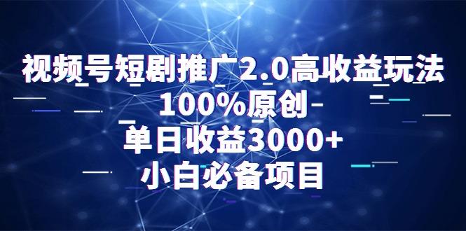 视频号短剧推广2.0高收益玩法，100%原创，单日收益3000+，小白必备项目-蚂蚁汇资源分享项目网