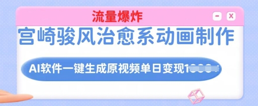 宫崎骏风治愈系动画制作，AI软件一键生成原创视频流量爆炸，单日变现多张，详细实操流程-蚂蚁汇资源分享项目网