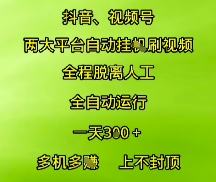 抖音视频号两大平台自动运行，全程脱离人工，自动获取收益，一天3张+，多机多挣，上不封顶【揭秘】-蚂蚁汇资源分享项目网