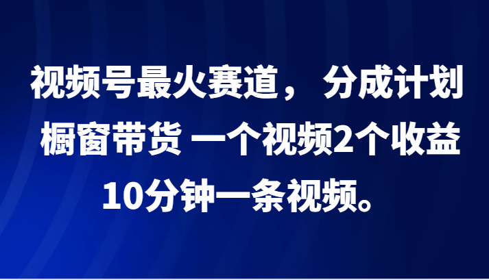 视频号最火赛道， 分成计划， 橱窗带货，一个视频2个收益，10分钟一条视频。-蚂蚁汇资源分享项目网