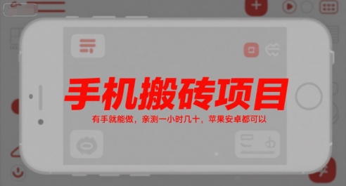 手机搬砖项目，有手就能做，亲测一小时几十，苹果安卓都可以-蚂蚁汇资源分享项目网