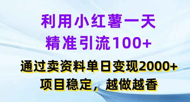 利用小红书一天精准引流100+，通过卖项目单日变现2k+，项目稳定，越做越香【揭秘】-蚂蚁汇资源分享项目网
