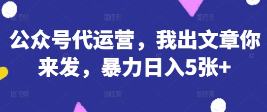 公众号代运营，我出文章你来发，暴力日入5张+【揭秘】-蚂蚁汇资源分享项目网
