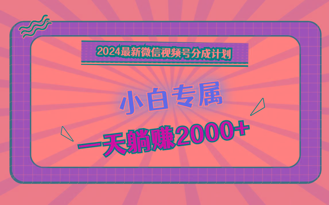 2024最新微信视频号分成计划,对新人友好,一天躺赚2000+-蚂蚁汇资源分享项目网