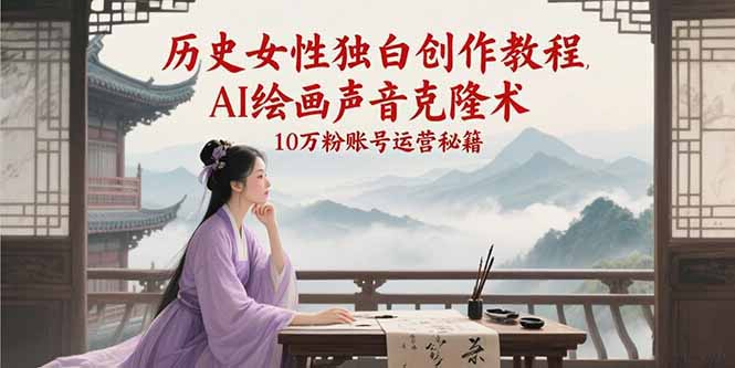 历史女性独白创作教程，AI绘画声音克隆术，10万粉账号运营秘籍-蚂蚁汇资源分享项目网