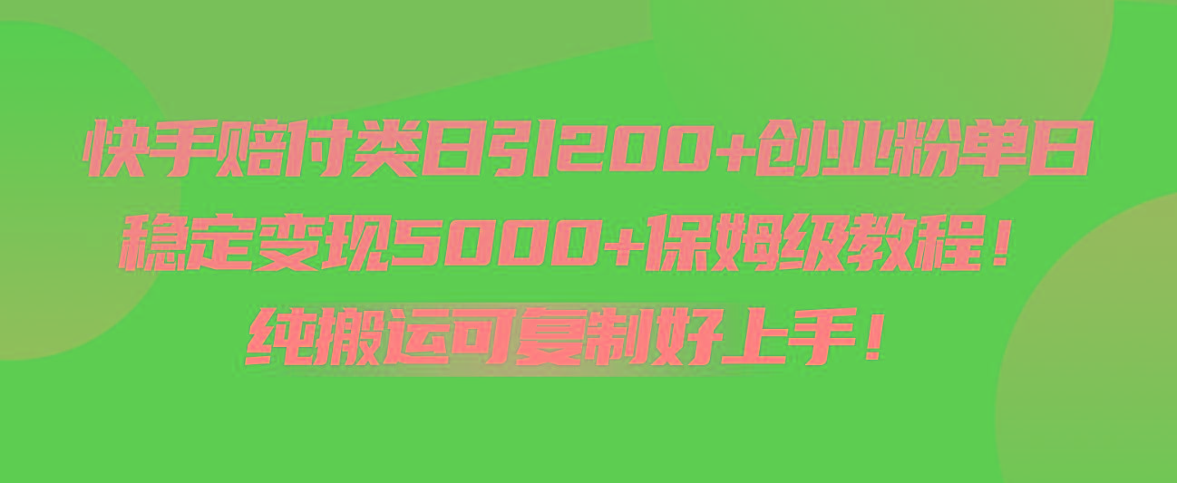 快手赔付类日引200+创业粉，单日稳定变现5000+保姆级教程！纯搬运可复制好上手！-蚂蚁汇资源分享项目网