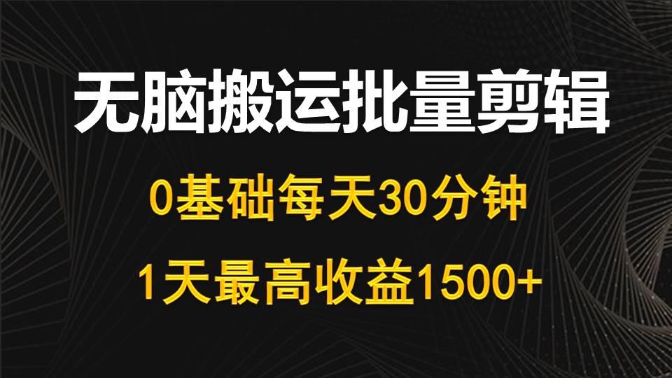 (10008期)每天30分钟，0基础无脑搬运批量剪辑，1天最高收益1500+-蚂蚁汇资源分享项目网