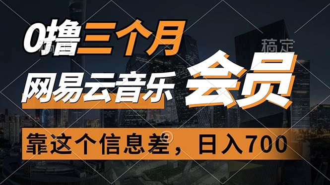 0撸三个月网易云音乐会员，靠这个信息差一天赚700，月入2w-蚂蚁汇资源分享项目网