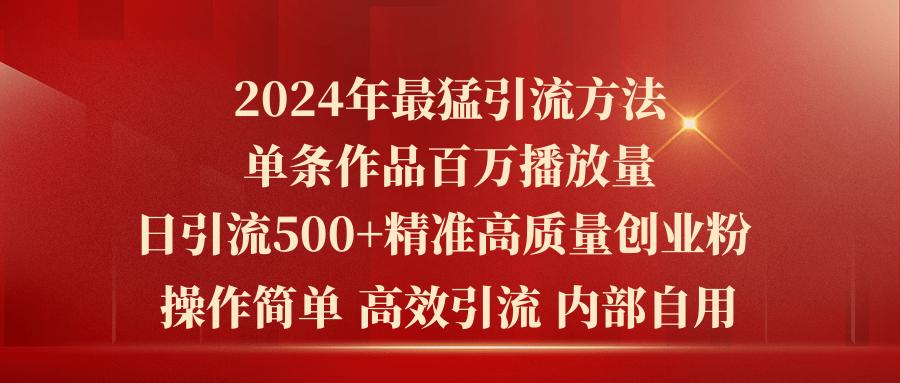 2024年最猛暴力引流方法，单条作品百万播放 单日引流500+高质量精准创业粉-蚂蚁汇资源分享项目网
