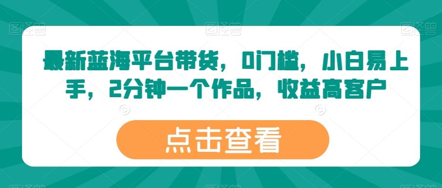 最新蓝海平台带货，0门槛，小白易上手，2分钟一个作品，收益高【揭秘】-蚂蚁汇资源分享项目网