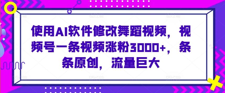 使用AI软件修改舞蹈视频，视频号一条视频涨粉3000+，条条原创，流量巨大【揭秘】-蚂蚁汇资源分享项目网
