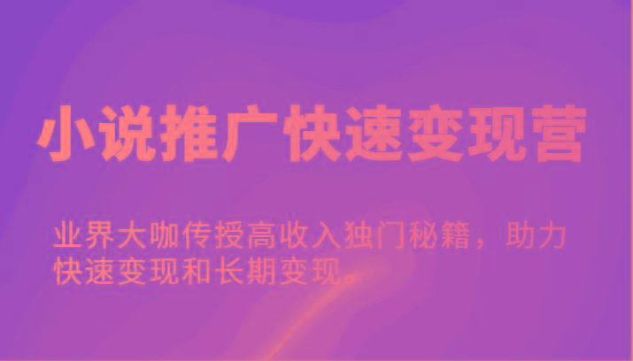 小说推广快速变现营-业界大咖传授高收入独门秘籍，助力快速变现和长期变现。-蚂蚁汇资源分享项目网