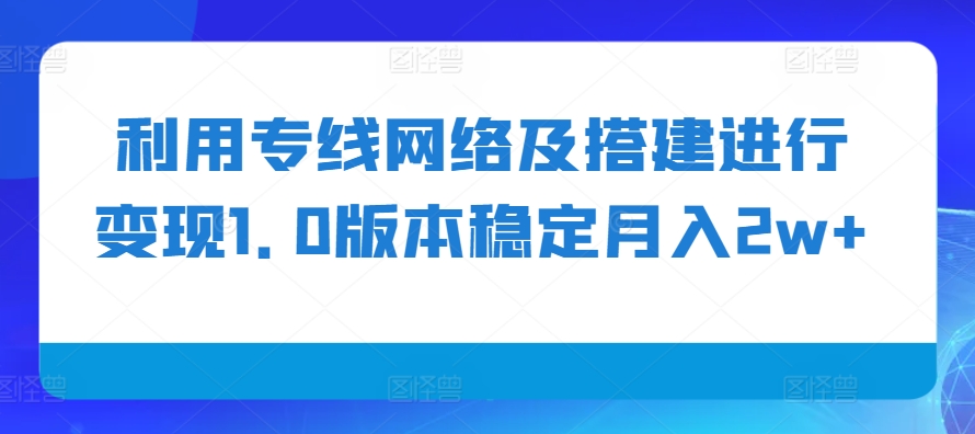 利用专线网络及搭建进行变现1.0版本稳定月入2w+【揭秘】-蚂蚁汇资源分享项目网