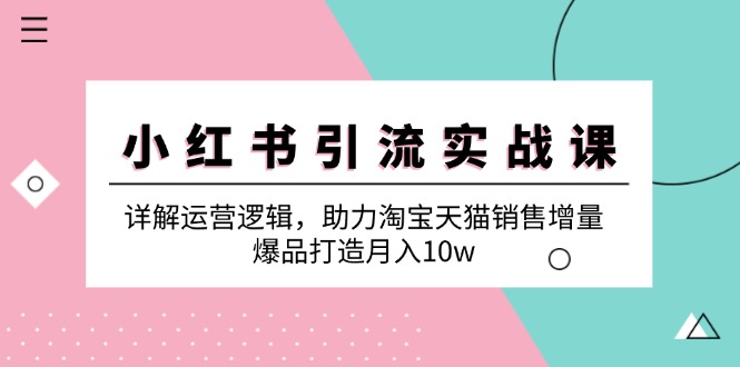小红书引流实战课：详解运营逻辑，助力淘宝天猫销售增量，爆品打造月入10w-蚂蚁汇资源分享项目网