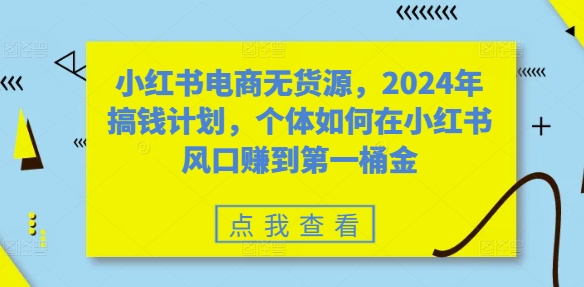 小红书电商无货源，2024年搞钱计划，个体如何在小红书风口赚到第一桶金-蚂蚁汇资源分享项目网