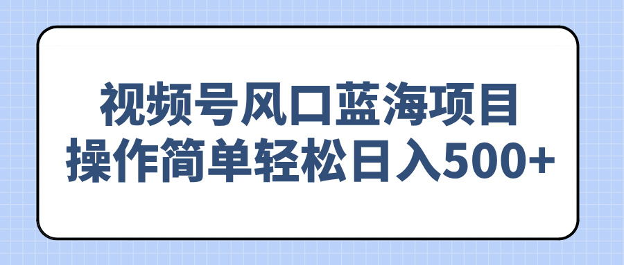 视频号风口蓝海项目，操作简单轻松日入500+-蚂蚁汇资源分享项目网