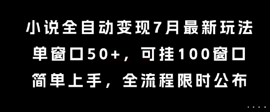 小说全自动变现7月玩法，单窗口50+，可挂100窗口，简单上手，全流程限时公布【揭秘】-蚂蚁汇资源分享项目网