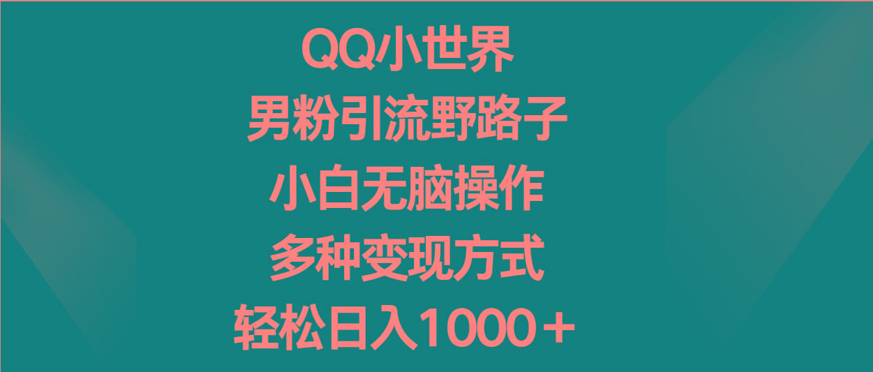 QQ小世界男粉引流野路子,小白无脑操作,多种变现方式轻松日入1000+-蚂蚁汇资源分享项目网
