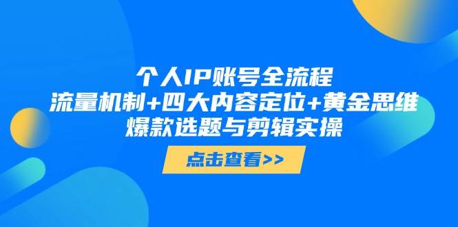 个人IP账号全流程：流量机制+四大内容定位+黄金思维, 爆款选题与剪辑实操-蚂蚁汇资源分享项目网