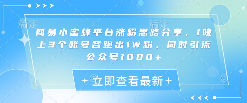 网易小蜜蜂平台涨粉思路分享，1晚上3个账号各跑出1W粉，同时引流公众号1000+-蚂蚁汇资源分享项目网