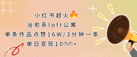 小红书超火的治愈系loft公寓，单条作品点赞16W，3分钟一条，单日变现数张-蚂蚁汇资源分享项目网