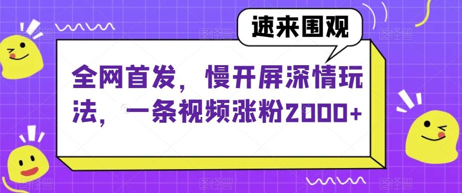 全网首发，慢开屏深情玩法，一条视频涨粉2000+【揭秘】-蚂蚁汇资源分享项目网