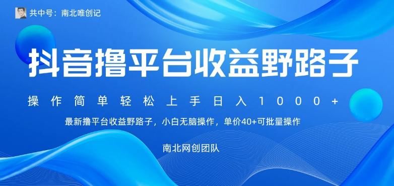 最新撸抖音平台收益野路子，操作简单，单价高，小白可无脑操作可日入1000+-蚂蚁汇资源分享项目网