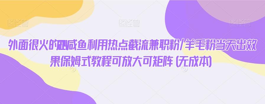 外面很火的2024咸鱼利用热点截流兼职粉/羊毛粉当天出效果保姆式教程可放大可矩阵(无成本)-蚂蚁汇资源分享项目网