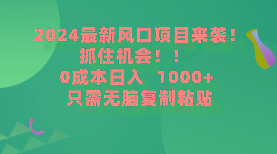(9899期)2024最新风口项目来袭，抓住机会，0成本一部手机日入1000+，只需无脑复…-蚂蚁汇资源分享项目网